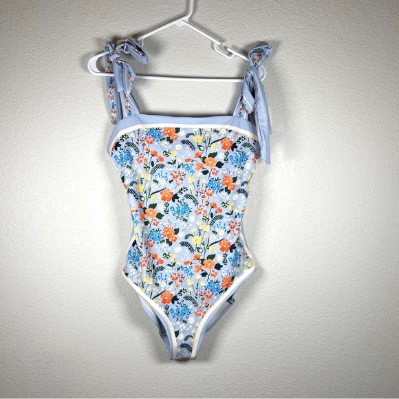 Serendipity  Reversible Floral One Piece Large Swimsuit Tie Shoulders - Picture 1 of 13